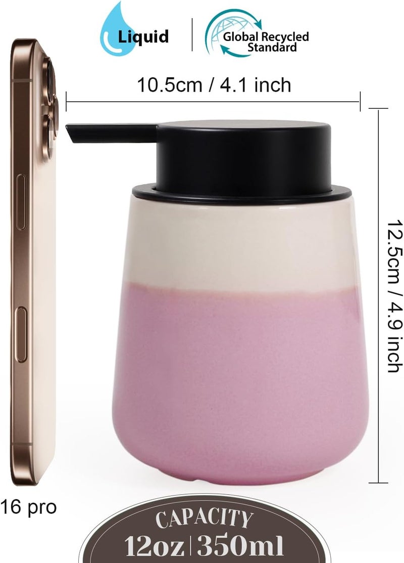 INGOFIN Ceramic Hand Soap Dispenser - 12 oz Liquid Lotion Dispenser Bathroom, Refillable Modern Dish Soap Dispenser with Pump for Kitchen, Beige and Pink - Image 2